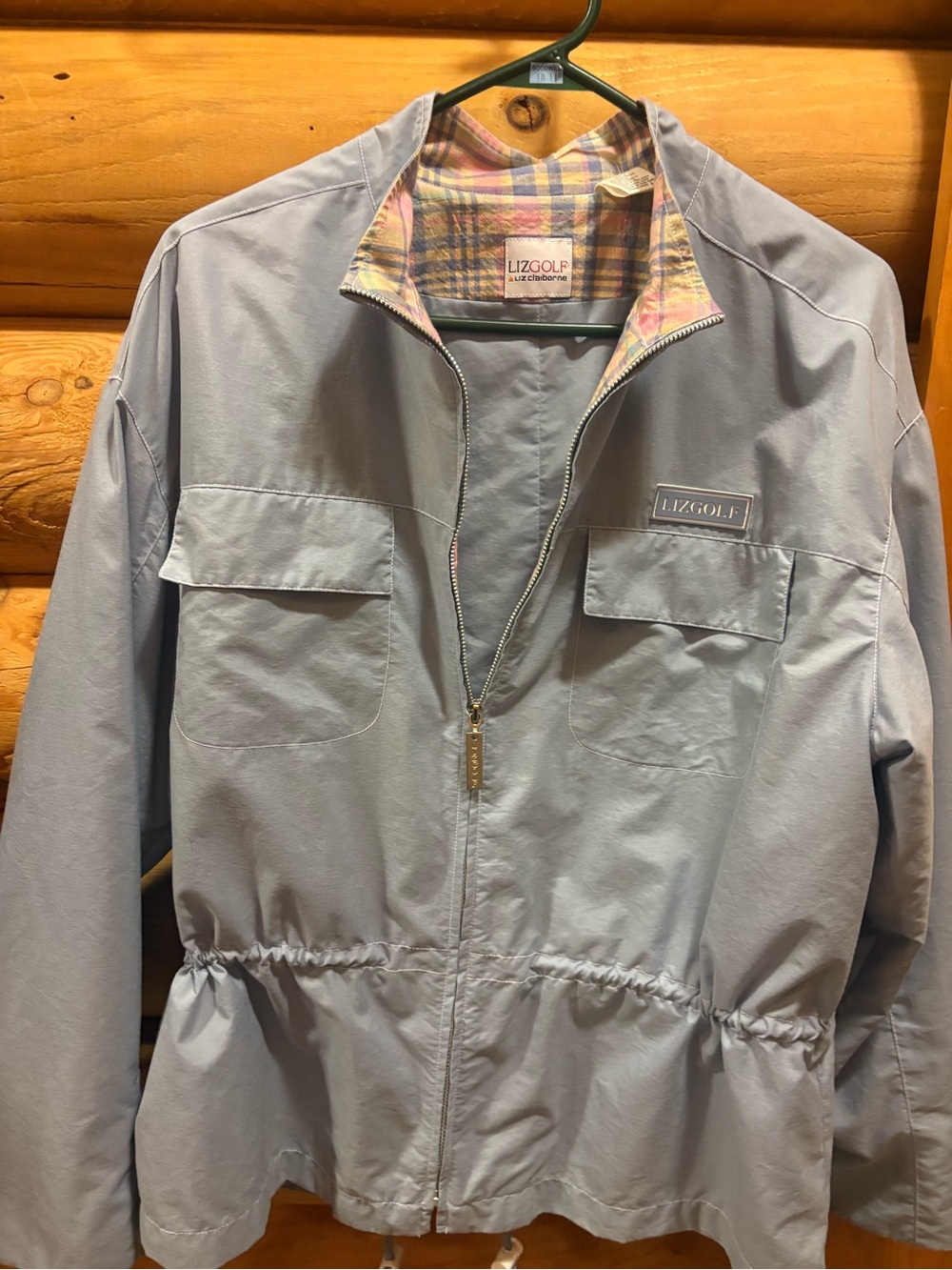 Liz Claiborne Lizgolf Light Blue Utility Jacket with Plaid Trim